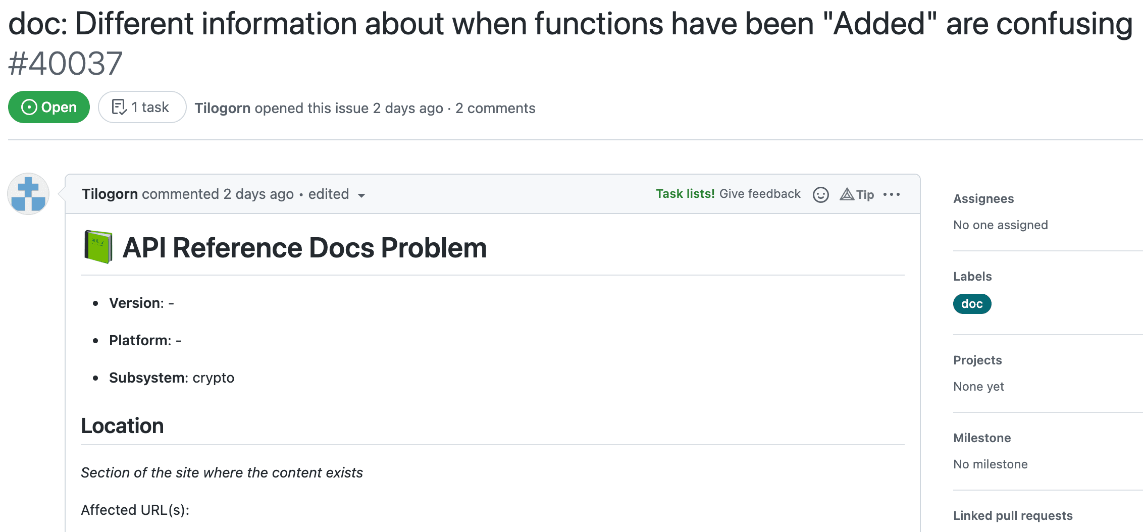 documentation issue