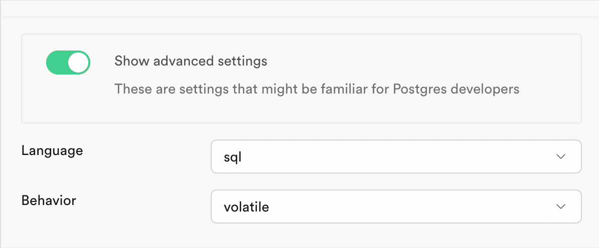 supabase database function settings