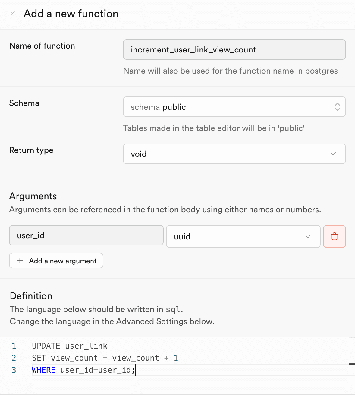 supabase database function